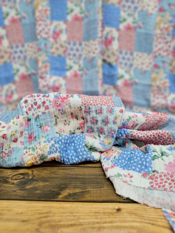 Mavili Vintage Patchwork Müslin Kumaş / ÖN SİPARİŞ